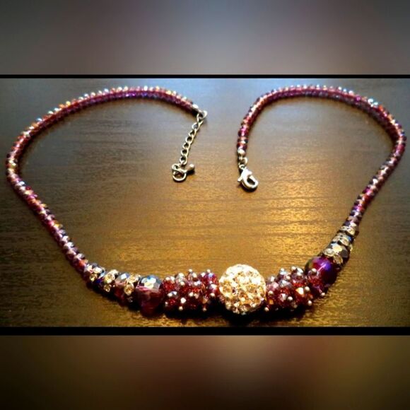 STUNNING VINTAGE RHINESTONE GLASS BEADED 20 1/2" NECKLACE - Picture 1 of 2